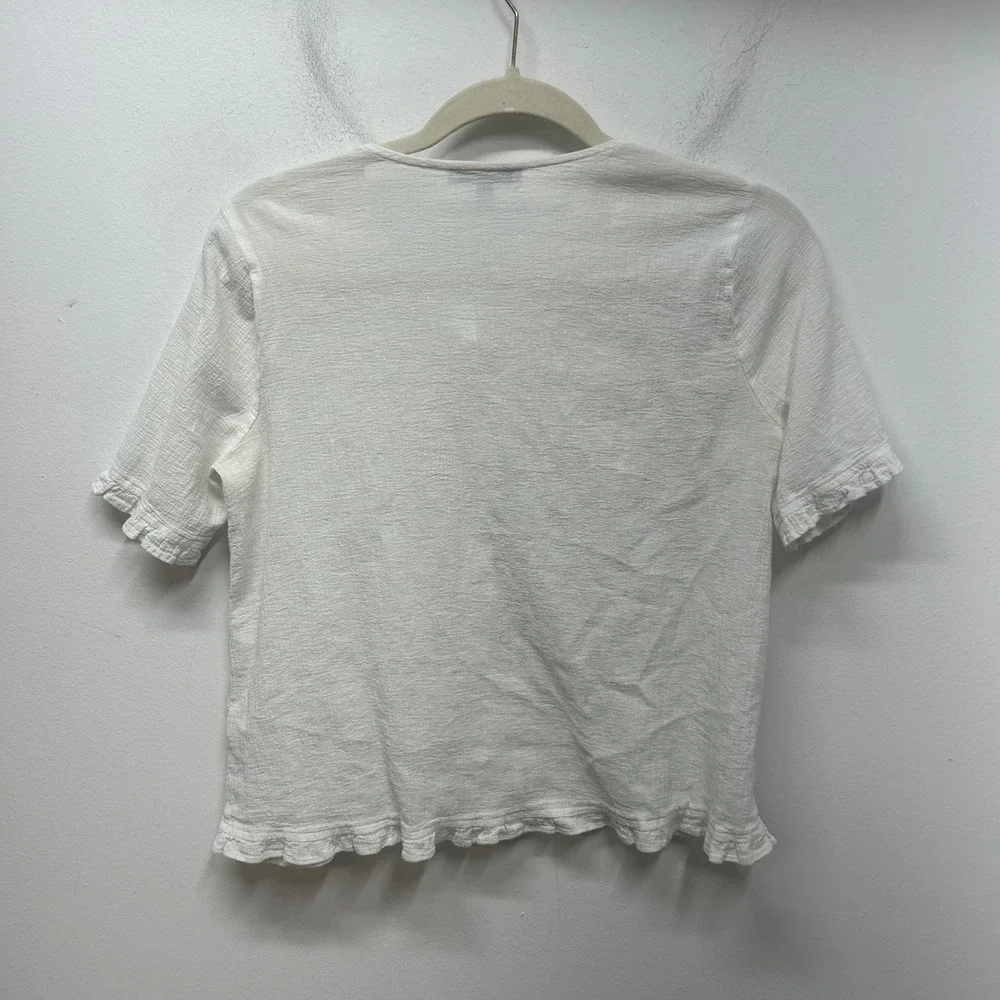 Madewell White Cotton Gauze Pintuck Ladder Lace Ruffle Hem Blouse AF666 XS - Picture 5 of 8